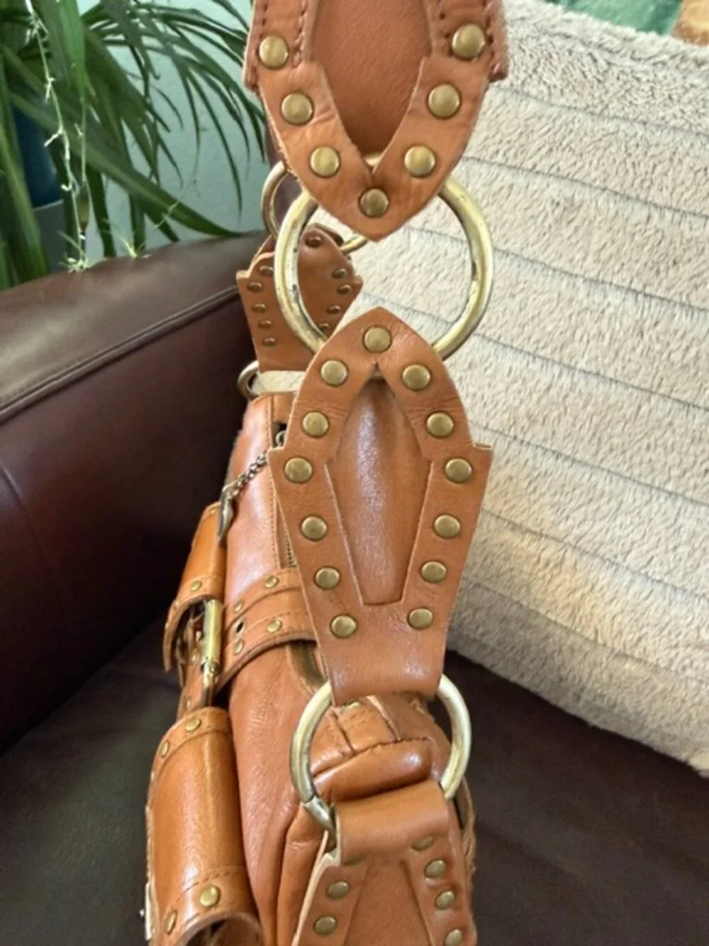 Vintage Betsey Johnson Y2K Genuine Leather Studded Cargo Pocket Shoulder soho